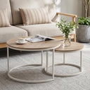 buybyroom Round Coffee Table Set of 2 - Light Oak Nesting Tables