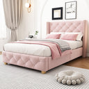 REXO Pink Velvet Upholstered Bed with Quilted Headboard