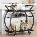 LVB Rolling Bar Cart with Storage Shelves and Wine Rack