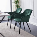 CLIPOP Velvet Upholstered Dining Room Chairs with Armrests (Set of 2, Green)