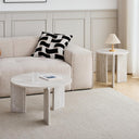 JZGORC Set of 2 White Imitation Travertine Coffee Tables - 70cm and 50cm