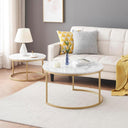 Ginhow Set of 2 Round Coffee Tables White Marble Design
