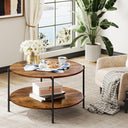 WLIVE Round Industrial Wood Coffee Table with Open Storage