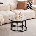 JZGORC Round Coffee Table with Grey Marble and Metal Legs
