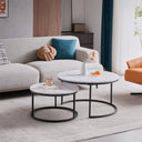 Set of 2 round coffee tables with imitation marble finish and metal legs by GrandCA HOME