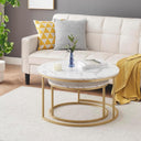 Ginhow Set of 2 Round Coffee Tables White Marble Design