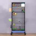 UUE large bird cage with grass nest, swing, ladder, and double doors, on black wheels