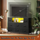 WLIVE Black Dresser TV Stand with LED Lights and Charging Station