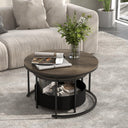 COSTWAY Round Nesting Coffee Tables Set with Storage Basket