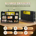WLIVE Black Dresser TV Stand with LED Lights and Charging Station