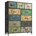 Vintage WLIVE tall dresser with 11 fabric drawers and a floral painted wood top