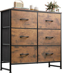 WLIVE 6-Drawer Fabric Dresser - Rustic Brown Wood Grain