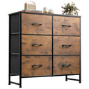 WLIVE 6-drawer dresser with rustic brown wood grain print fabric and metal frame