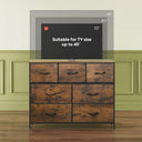 WLIVE 7 Drawer Dresser TV Stand - Rustic Brown Wood Grain Print
