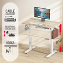 SHW Small Electric Height Adjustable Sit Stand Desk with Maple Top