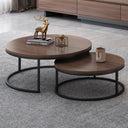 Round nesting coffee tables with walnut wood desktop and metal legs by Luck Live