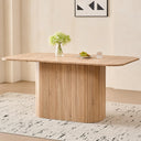 Modern rectangular dining table with slatted legs and light wood veining