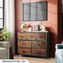 WLIVE 7 Drawer Dresser TV Stand - Rustic Brown Wood Grain Print
