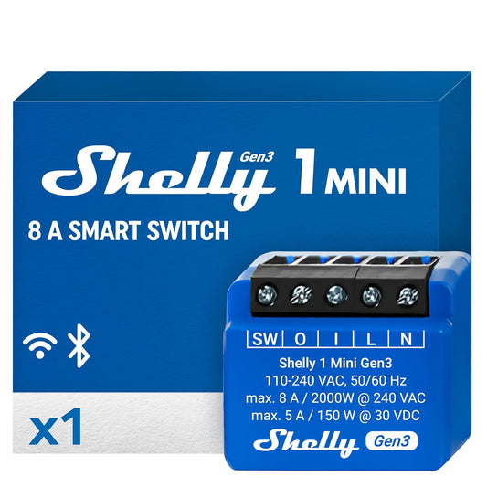 Shelly - Mini Gen3 WiFi & Bluetooth Smart Switch Relay, 1 Channel, Home Automation