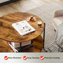 WLIVE Round Industrial Wood Coffee Table with Open Storage