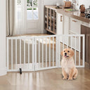 Algherohein Freestanding Bamboo Dog Gate - White