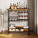 Asofer 3-Tier Bar Cart with Lockable Wheels - Retro