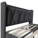 Huyuee Upholstered Bed with Charging Port and Four Drawers in Linen Grey