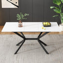 MURUL White Expandable Dining Table with Black Metal Legs