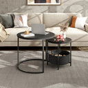 WLIVE Round Coffee Table Set with Storage, Black Metal Frame