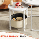WLIVE White Round Nest of Coffee Tables Set with Fabric Basket