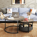 WLIVE Modern Living Room Round Coffee Table Set with Fabric Basket