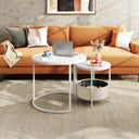 WLIVE White Round Nest of Coffee Tables with Fabric Storage Basket