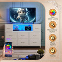 WLIVE White Dresser TV Stand with LED Lights and Charging Station