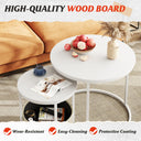 WLIVE White Round Nest of Coffee Tables with Fabric Storage Basket