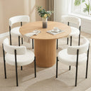 Set of 4 white mid-century modern boucle dining chairs with upholstered seats and round backs