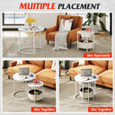 WLIVE White Round Nest of Coffee Tables Set with Fabric Basket