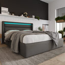 HBCKESD Hydraulic Storage Bed with LED Lighting, Grey