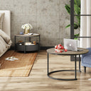 WLIVE Modern Living Room Round Coffee Table Set with Fabric Basket