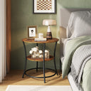 WLIVE Rustic Brown Round End Table with Storage Shelves