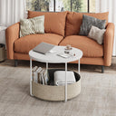 WLIVE Round White Coffee Table with Fabric Basket