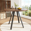 ZKLOEP Round Dining Table - Walnut and Black Metal Legs