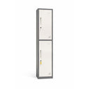 Reconditioned tall storage cabinet with two doors, lockable and standing on a pedestal