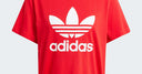 Red Adidas Trefoil Boxy Tee with short sleeves and crew neck