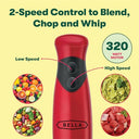 Bella - 250W Handheld Immersion Blender With Whisk Attachment, Red