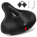 Upgrade your ride with Brgood's Comfortable Wide Bike Seat featuring memory foam, dual shock absorbers, and universal fit for indoor/outdoor bikes.