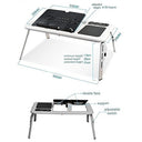 E-Table - LD09 White/Black Laptop Table with Cooling Fans, Mouse Pad & Cup Holder