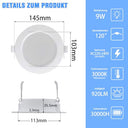 ETUOLMP - LED Recessed Spotlights Set of 6, 9W, Warm White 3000K, IP44