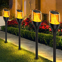 Illuminate your garden with Hausbell's pack of 4 solar lights featuring a rustic style, realistic flame effect, and IP65 waterproof design. Perfect for outdoor decor!