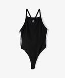adidas Women's black one-piece swimsuit with three stripes and logo