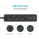 Jsver - 3-Way Power Strip with 3 USB Ports, 3680W, Wall Mounted, 3m Cable